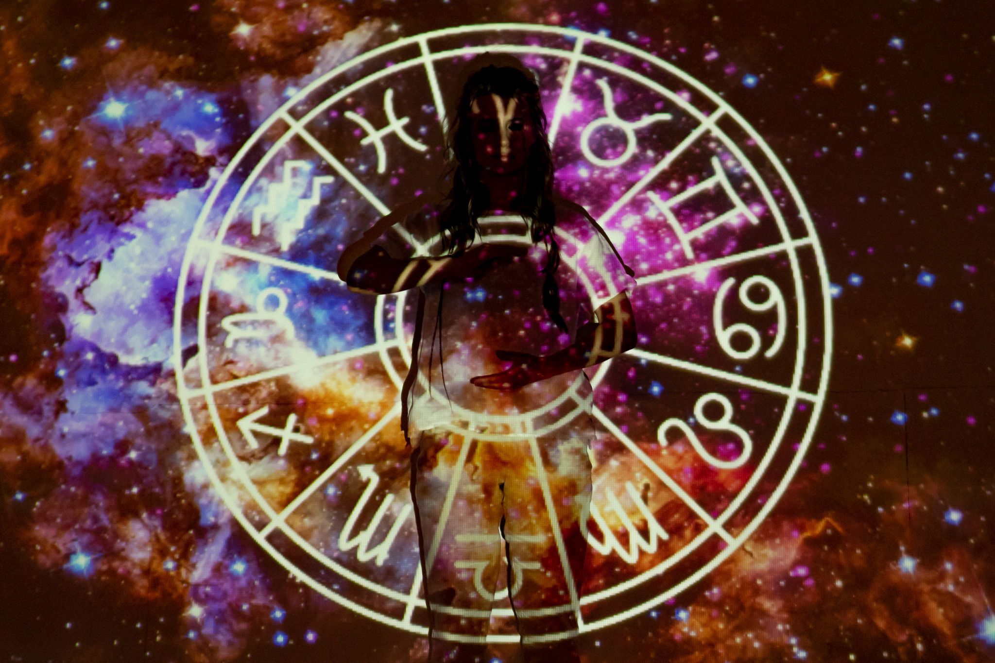 Effective Blog Promotion: Strategies to Increase Your Reach 1 woman standing with astrological symbols projected evoking